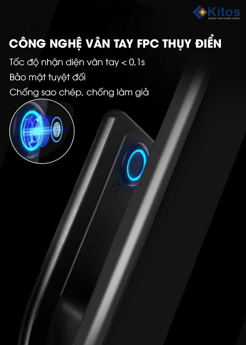 khóa vân tay kitos X8 dùng công nghệ vân tay FPC Thụy Điển